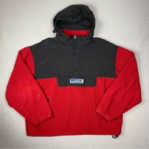 Eddie Bauer EBTEK Jacket Mens 2XL Polartec Fleece Packable Hood Quarter Zip Red